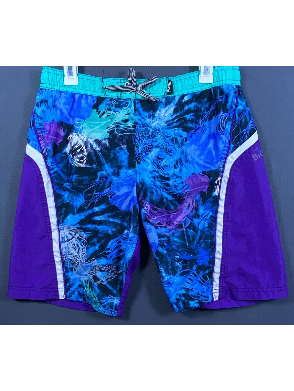 Big Chill Boys' Neon Blue Purple Tie Dye Swim Trunks Blue 14/16 Abstract 32x9